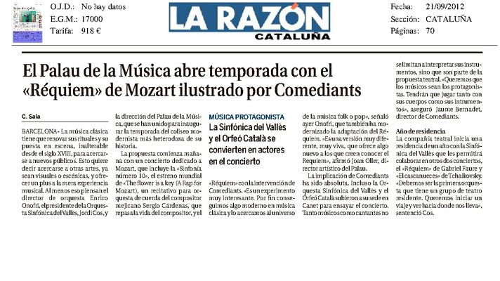 The Palau de la Musica opens season with "Requiem" by Mozart illustrated by Comediants