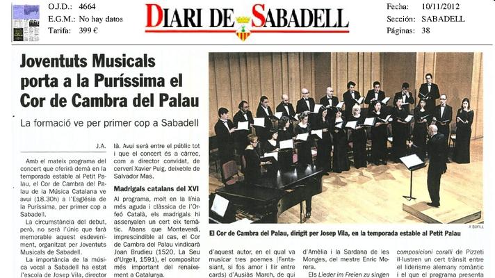 Joventuts Musicals trae a la Puríssima el Cor de Cambra del Palau